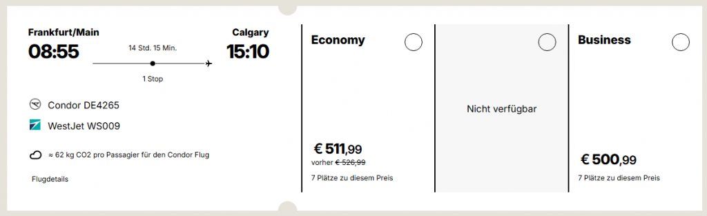 Flugpreise. Business günstiger als Economy